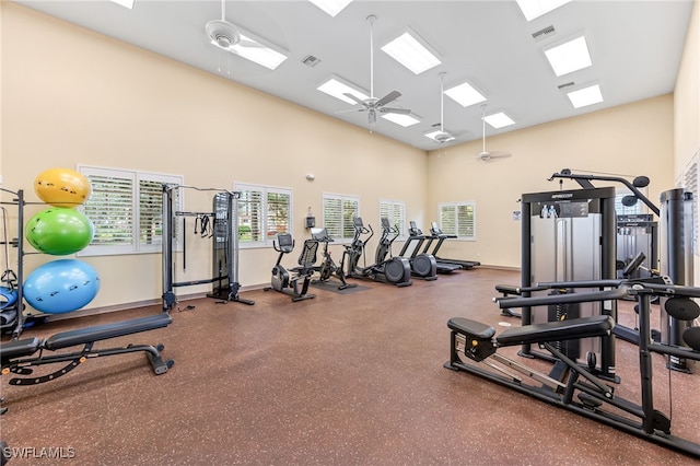 gym featuring ceiling fan