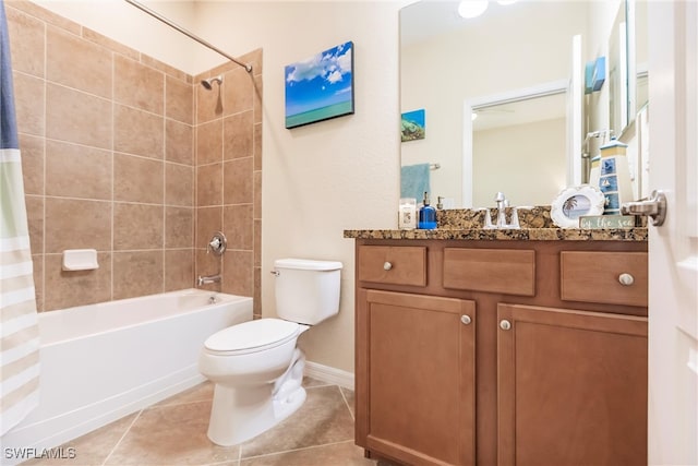 full bathroom featuring tile patterned floors, shower / bath combo, toilet, and vanity