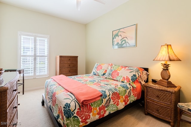 bedroom featuring carpet flooring and ceiling fan