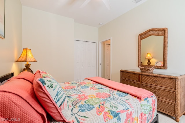 bedroom with a closet and ceiling fan