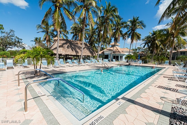 view of swimming pool featuring a patio