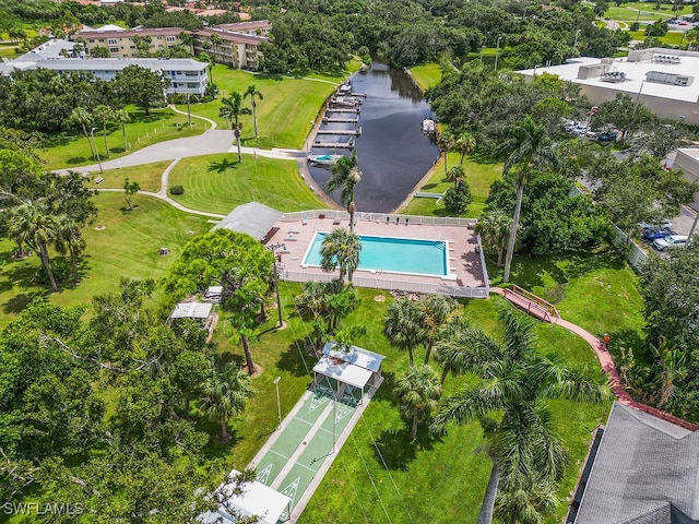 aerial view with a water view