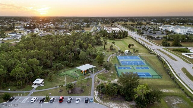 view of aerial view at dusk