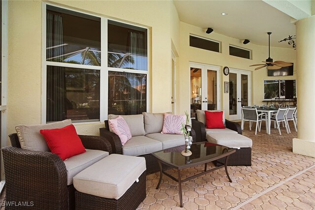 4126 SW 27th Ave, Cape Coral, FL 33914 - view of patio / terrace with french doors, an outdoor hangout area, and ceiling fan