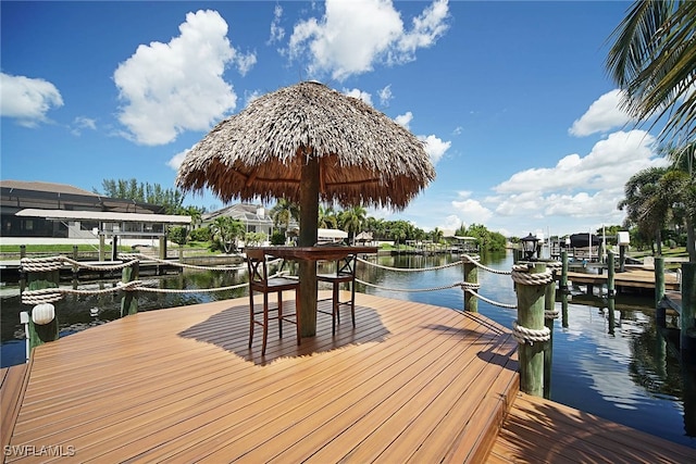 view of dock featuring a water view