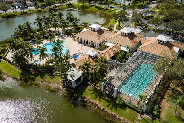 bird's eye view featuring a water view