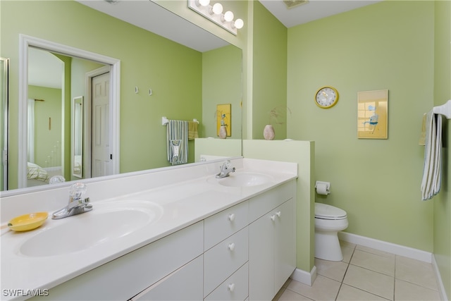 bathroom with tile patterned flooring, vanity, and toilet