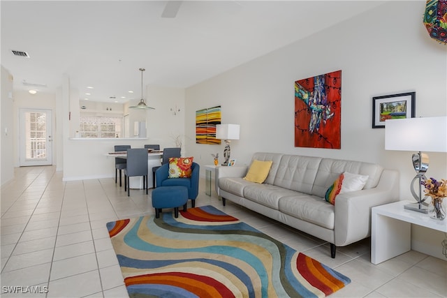 living room featuring light tile patterned floors