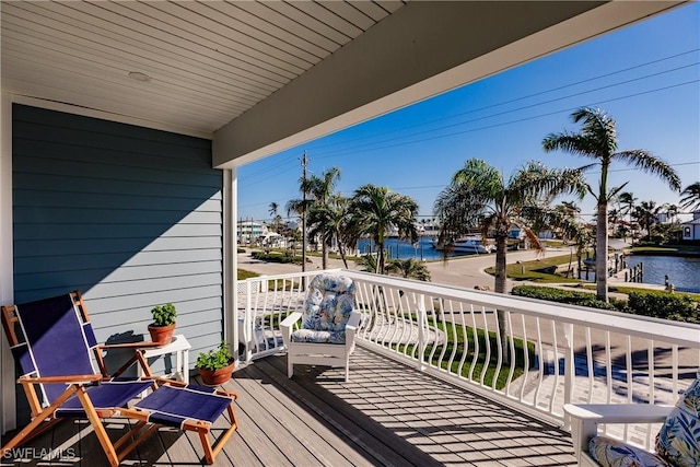 deck with a water view