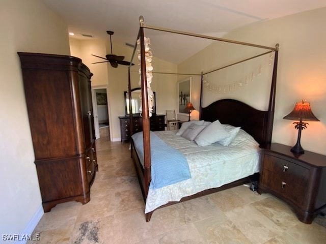 bedroom featuring vaulted ceiling