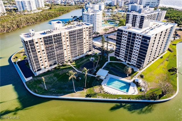 aerial view with a water view