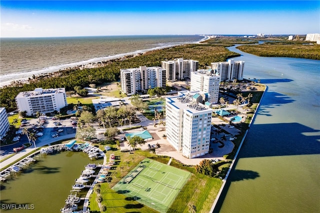 aerial view featuring a water view