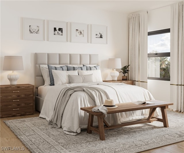 bedroom featuring light wood-type flooring