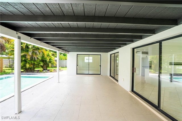 view of swimming pool with a fenced in pool, a patio area, and fence