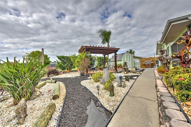 view of yard with a pergola