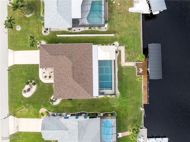 aerial view with a water view