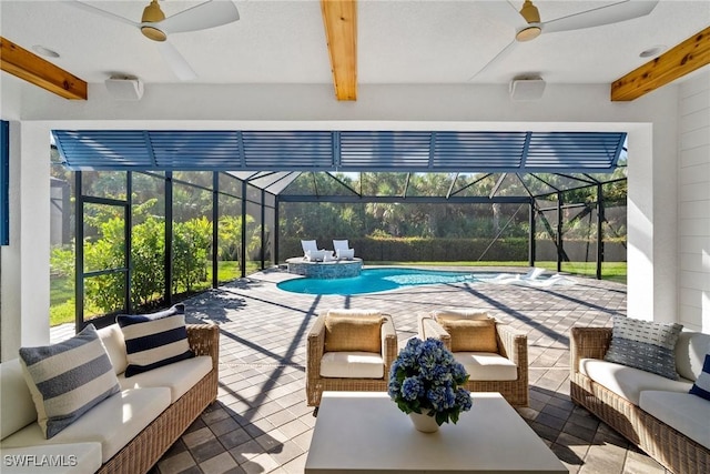 view of swimming pool with ceiling fan