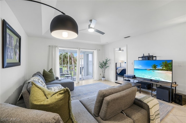 505 Mardel Dr Unit 112, Naples, FL 34104 - living room with ceiling fan and light tile patterned flooring