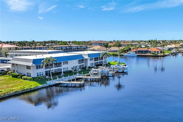 view of water feature with a boat dock