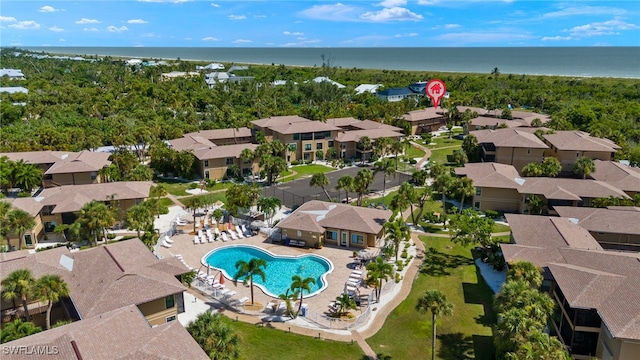 aerial view featuring a water view