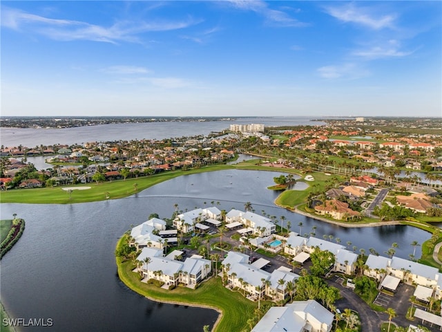 aerial view with a water view