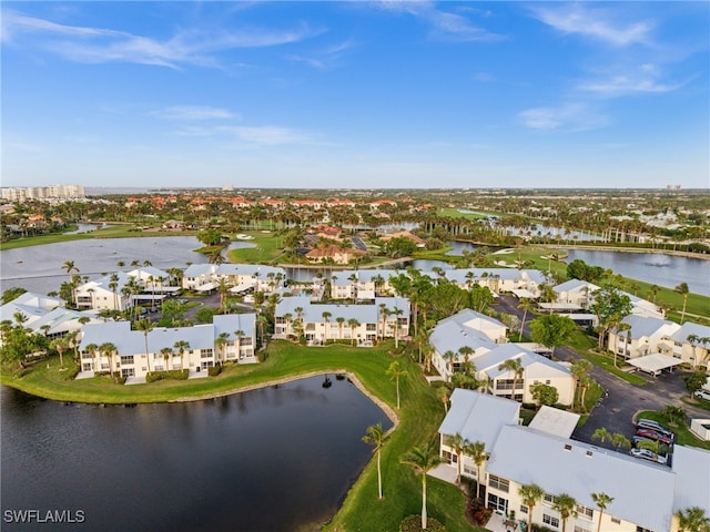 aerial view with a water view