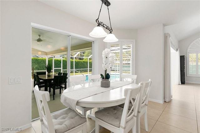 dining space with light tile patterned floors