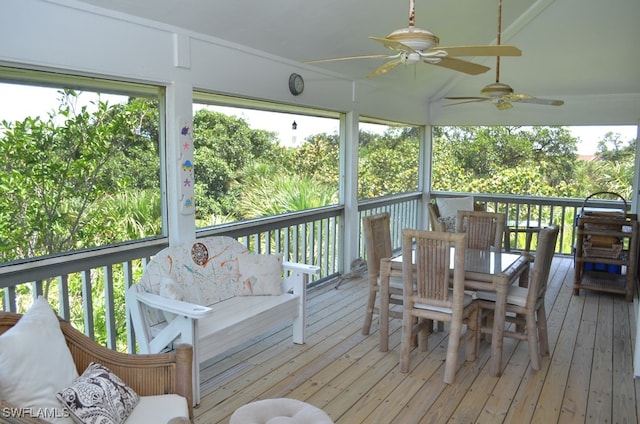 wooden deck with ceiling fan