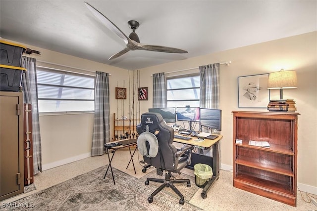 home office with ceiling fan