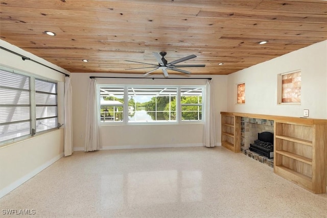 349 Coral Dr, Fort Myers, FL 33905 - unfurnished living room with wood ceiling, baseboards, recessed lighting, and a ceiling fan