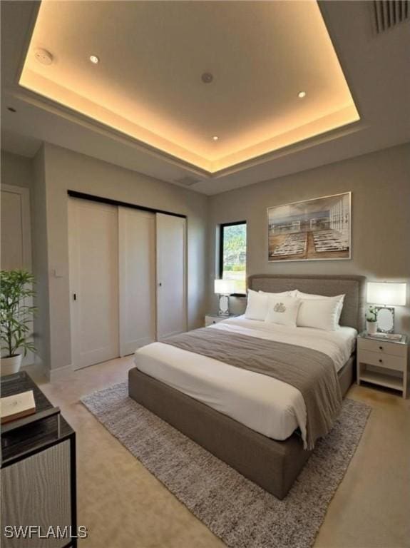 bedroom featuring a raised ceiling