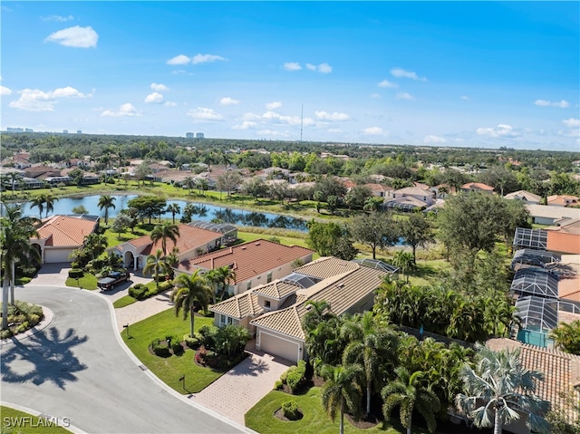 aerial view with a water view