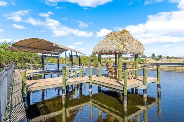 dock area with a water view