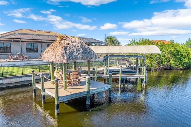 dock area with a water view