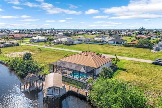 aerial view with a water view