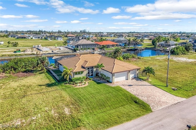 bird's eye view featuring a water view