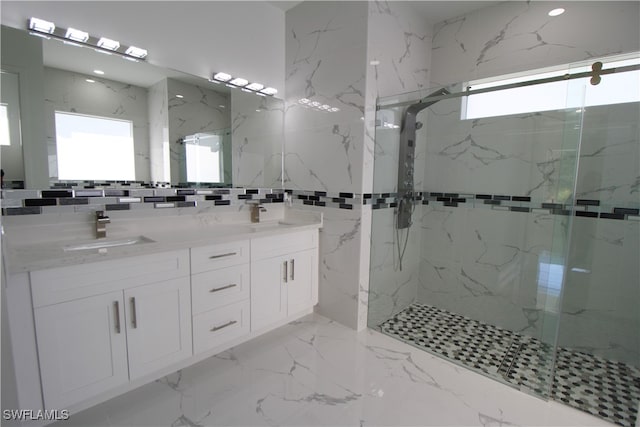 bathroom featuring vanity and walk in shower