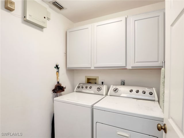 laundry area with cabinets and independent washer and dryer