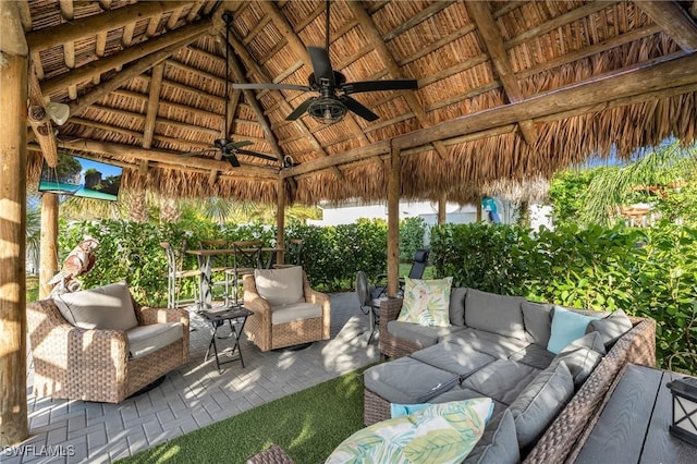 3930 24th Ave SE, Naples, FL 34117 - view of patio with an outdoor living space, ceiling fan, and a gazebo