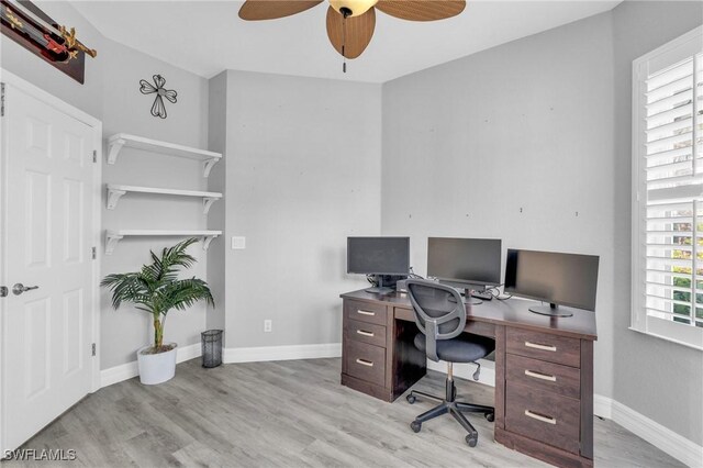 3930 24th Ave SE, Naples, FL 34117 - office area with ceiling fan, light wood finished floors, and baseboards