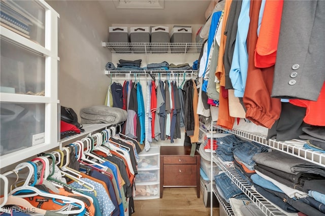 walk in closet featuring wood-type flooring