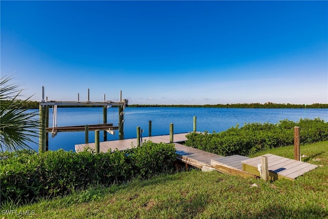 view of dock with a water view