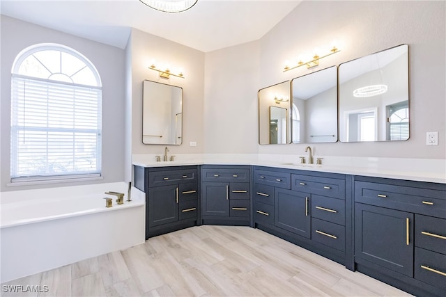 bathroom with vanity and a tub to relax in