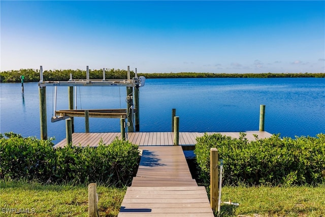 view of dock with a water view