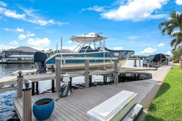 dock area with a water view