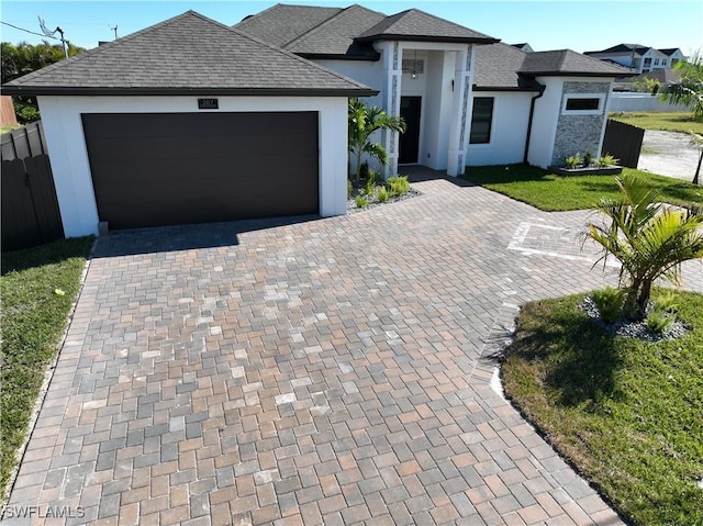 view of front facade with a garage and a front yard