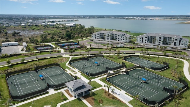 bird's eye view featuring a water view