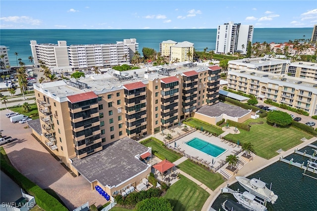 bird's eye view featuring a water view