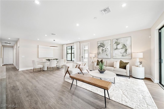 living room with light wood-type flooring