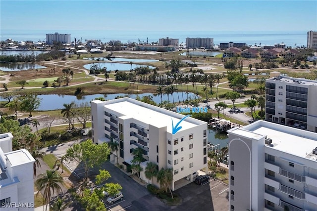 aerial view with a water view